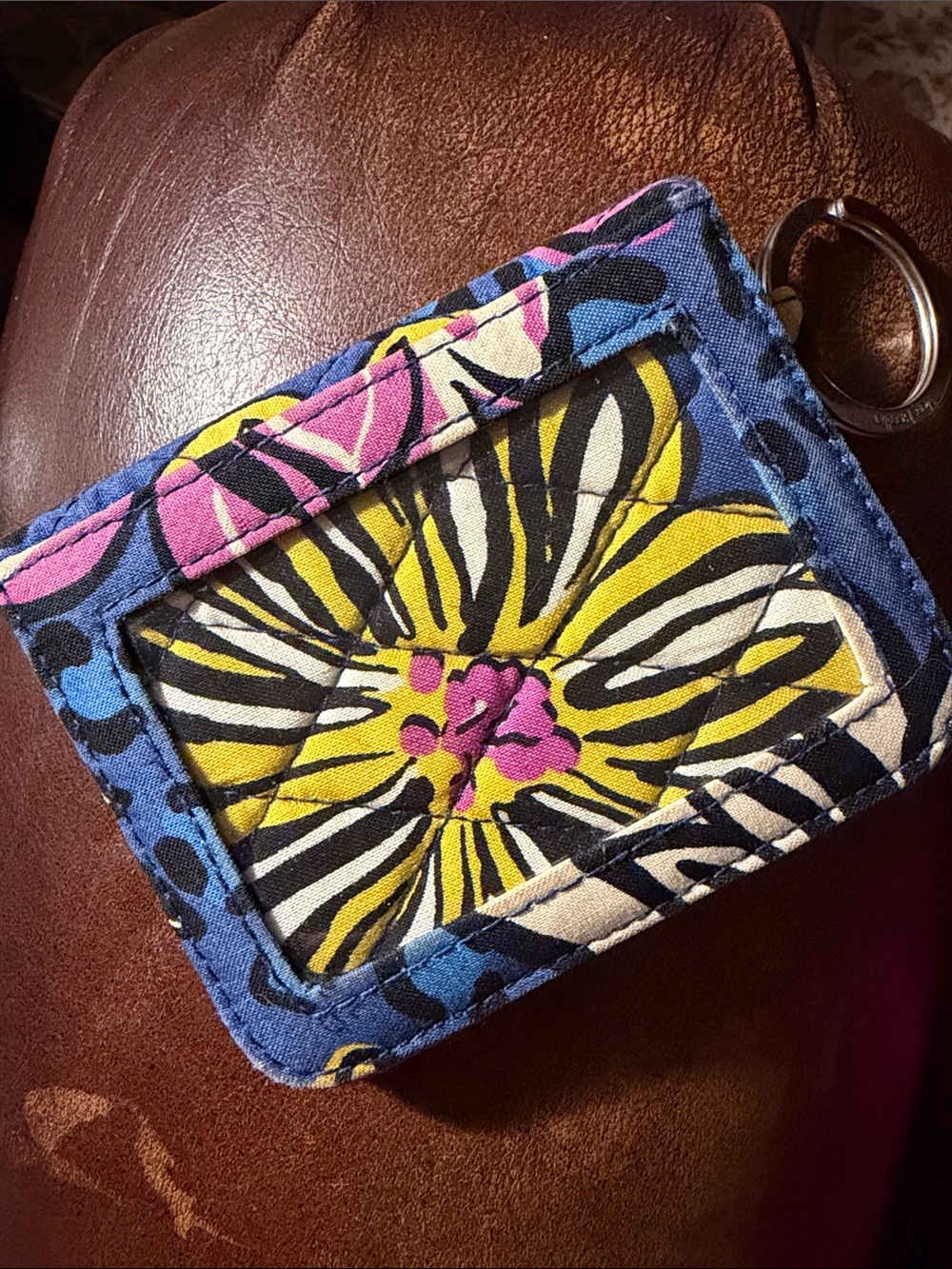 Vera Bradley Blue Floral Quilted ID/Card Holder with Key Ring